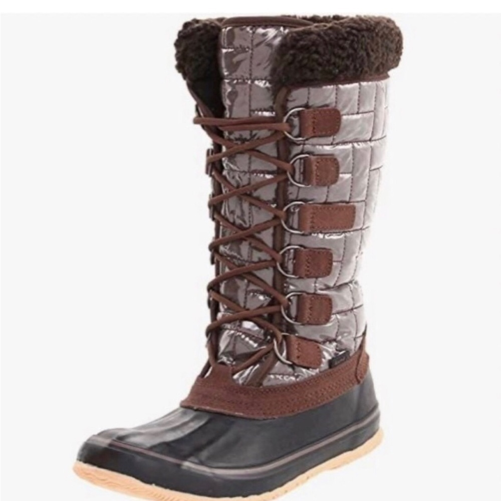 Kamik Scarlet Thinsulate Winter Tall Snow Boots Laced Brown Grey Black size 9